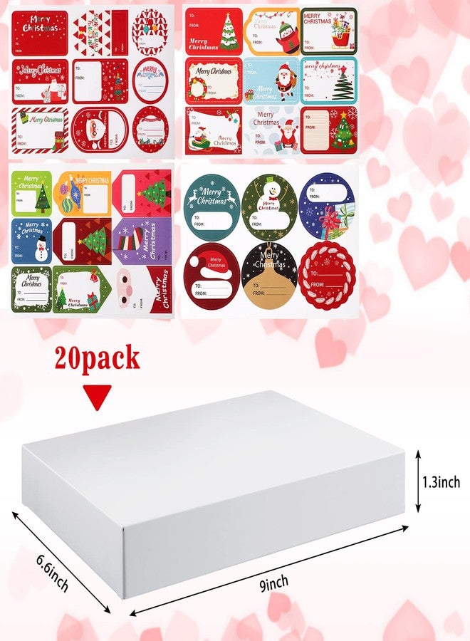 مارسبارك مجموعة مارسبارك المكونة من 20 صندوق تغليف هدايا أبيض لعيد الميلاد مع أغطية، مقاس 9 × 6.7 × 1.4 بوصة، لتغليف الملابس، بالإضافة إلى 6 أوراق من ملصقات الهدايا للعطلات وأعياد الميلاد. - Image 2